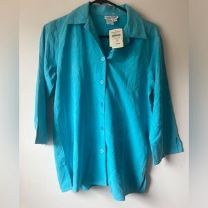 Coldwater Creek Women’s Palm Tree Jacquard Camp Silk Button up Blouse XS